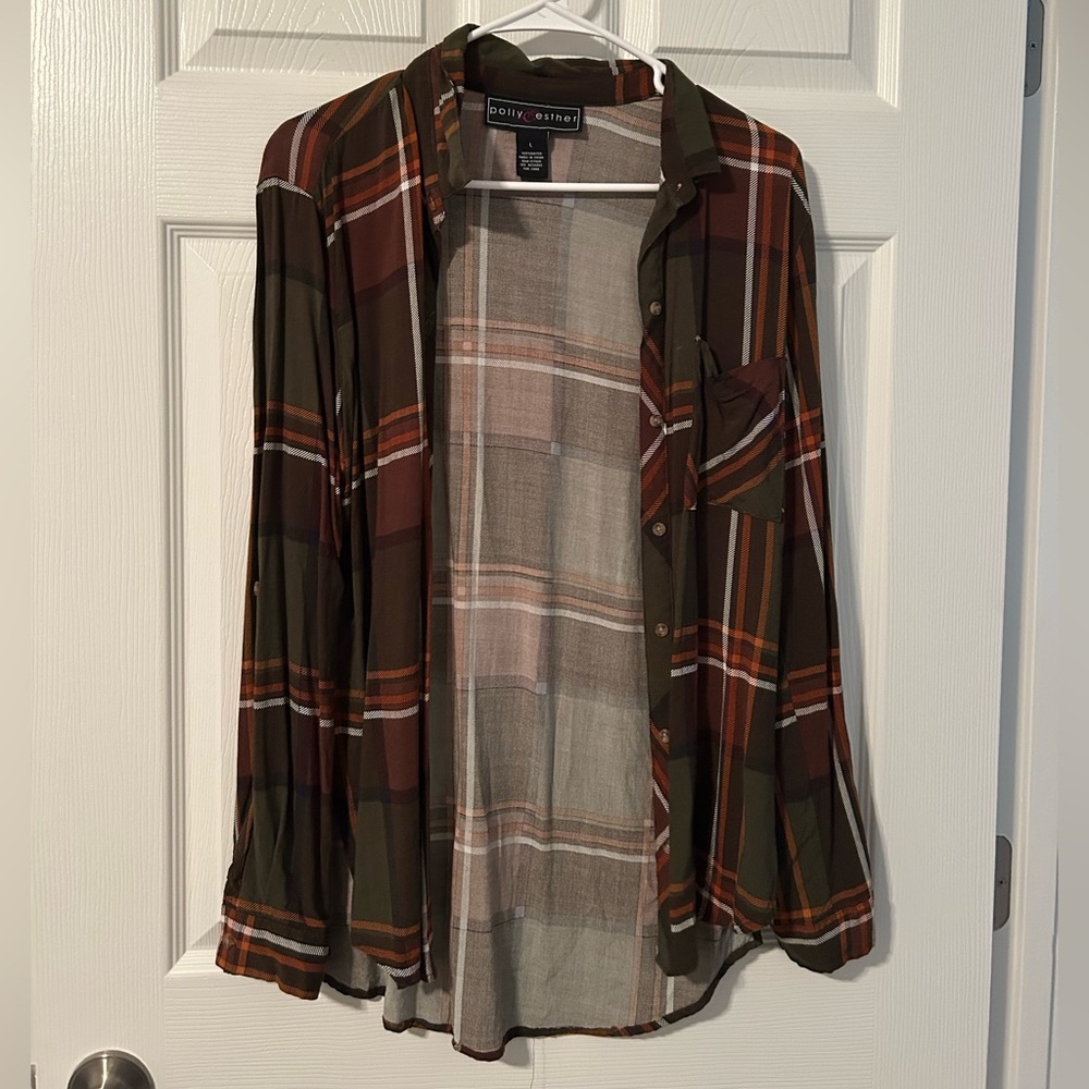 Polly & Esther Button Down Plaid Shirt
